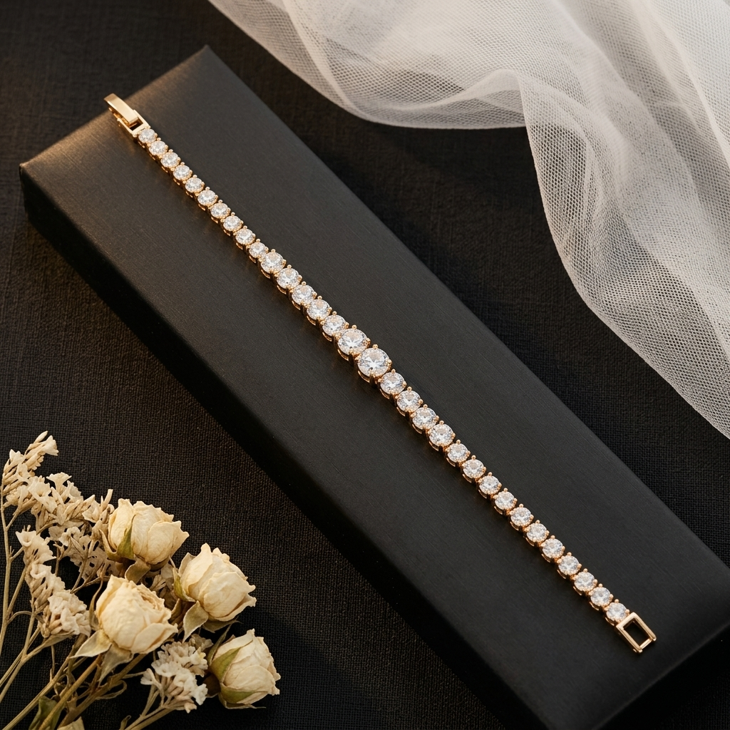 Classic Rose Gold-Tone Crystal Tennis Bracelet for Women