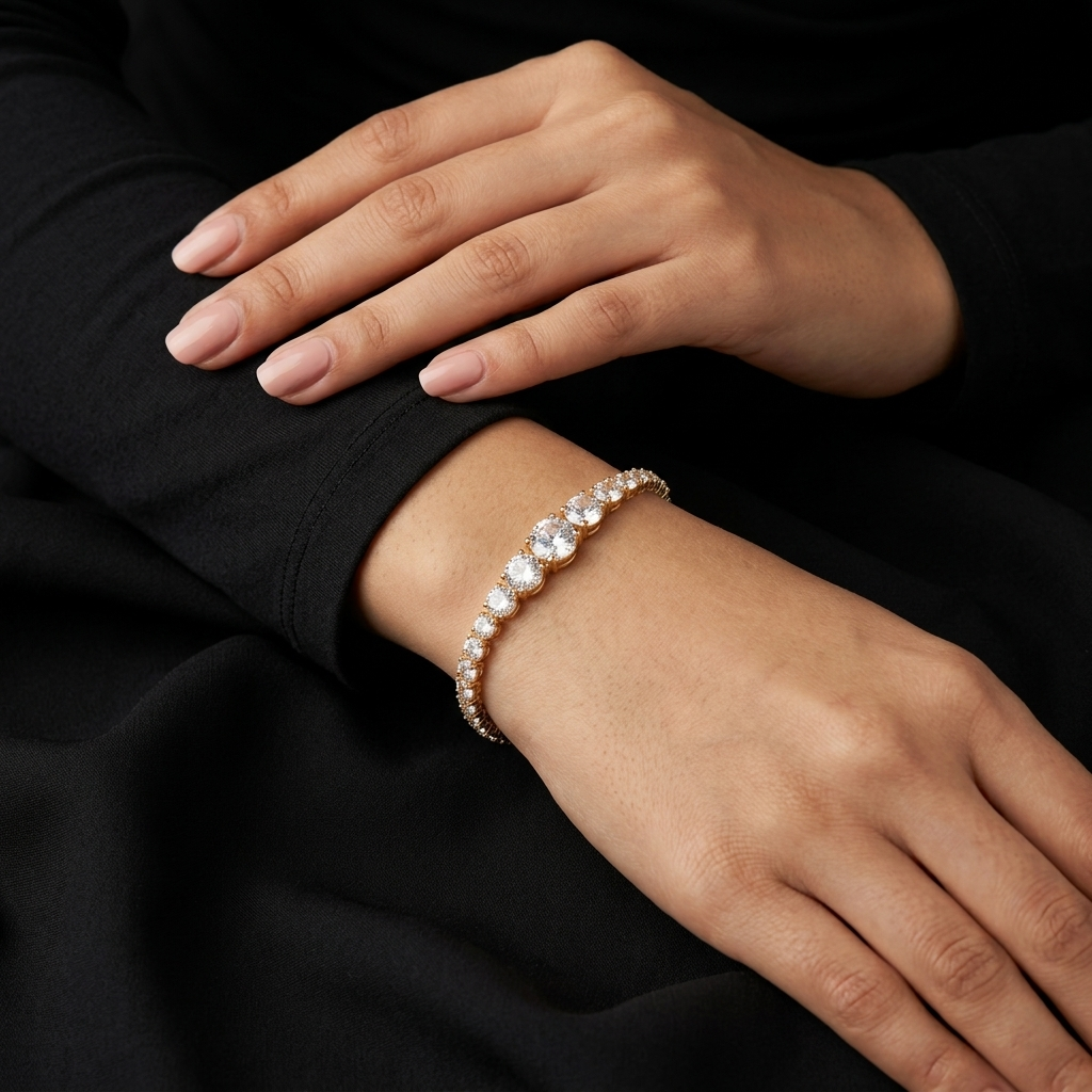 Classic Rose Gold-Tone Crystal Tennis Bracelet for Women