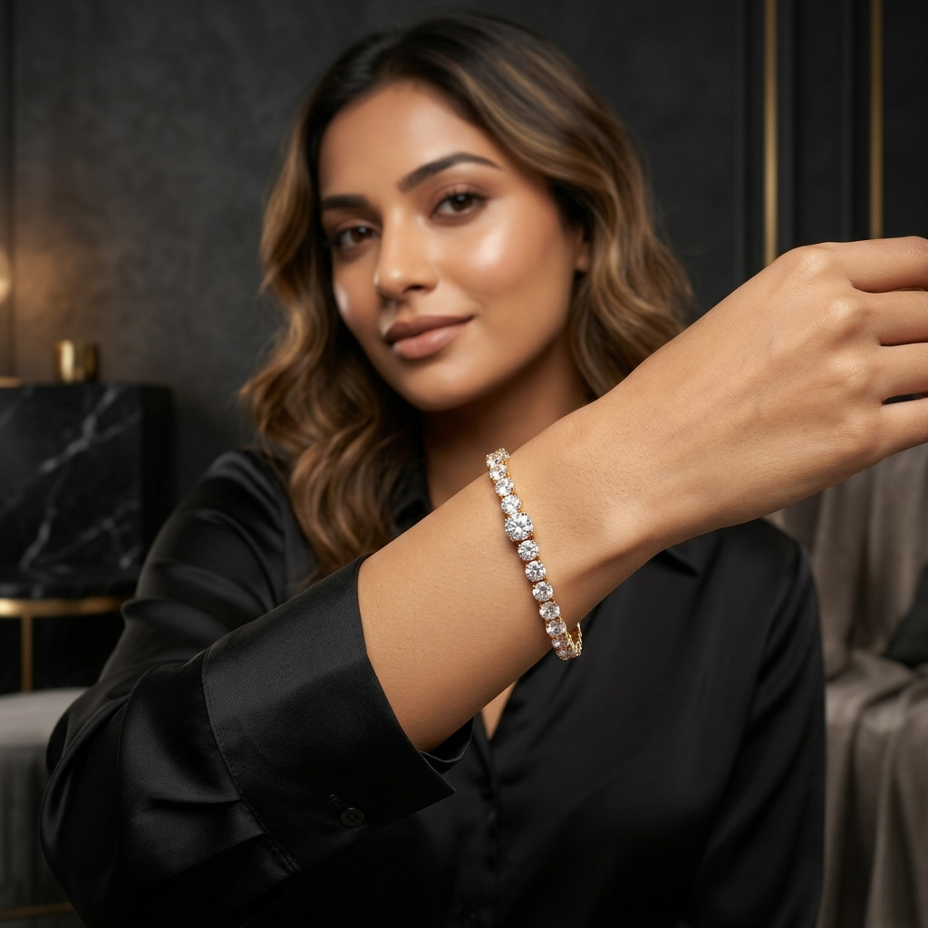 Classic Rose Gold-Tone Crystal Tennis Bracelet for Women