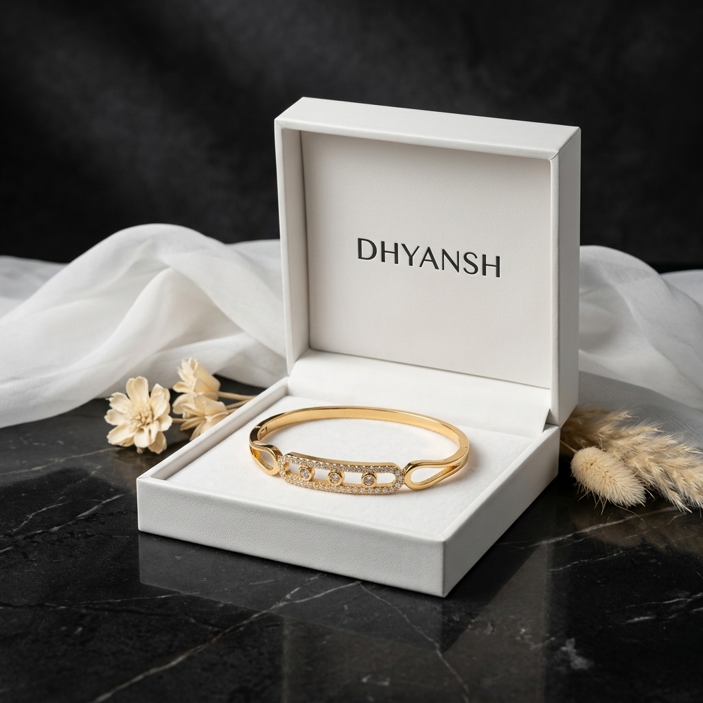 Elegant Gold-Tone Crystal Link Open Cuff Bracelet for Women