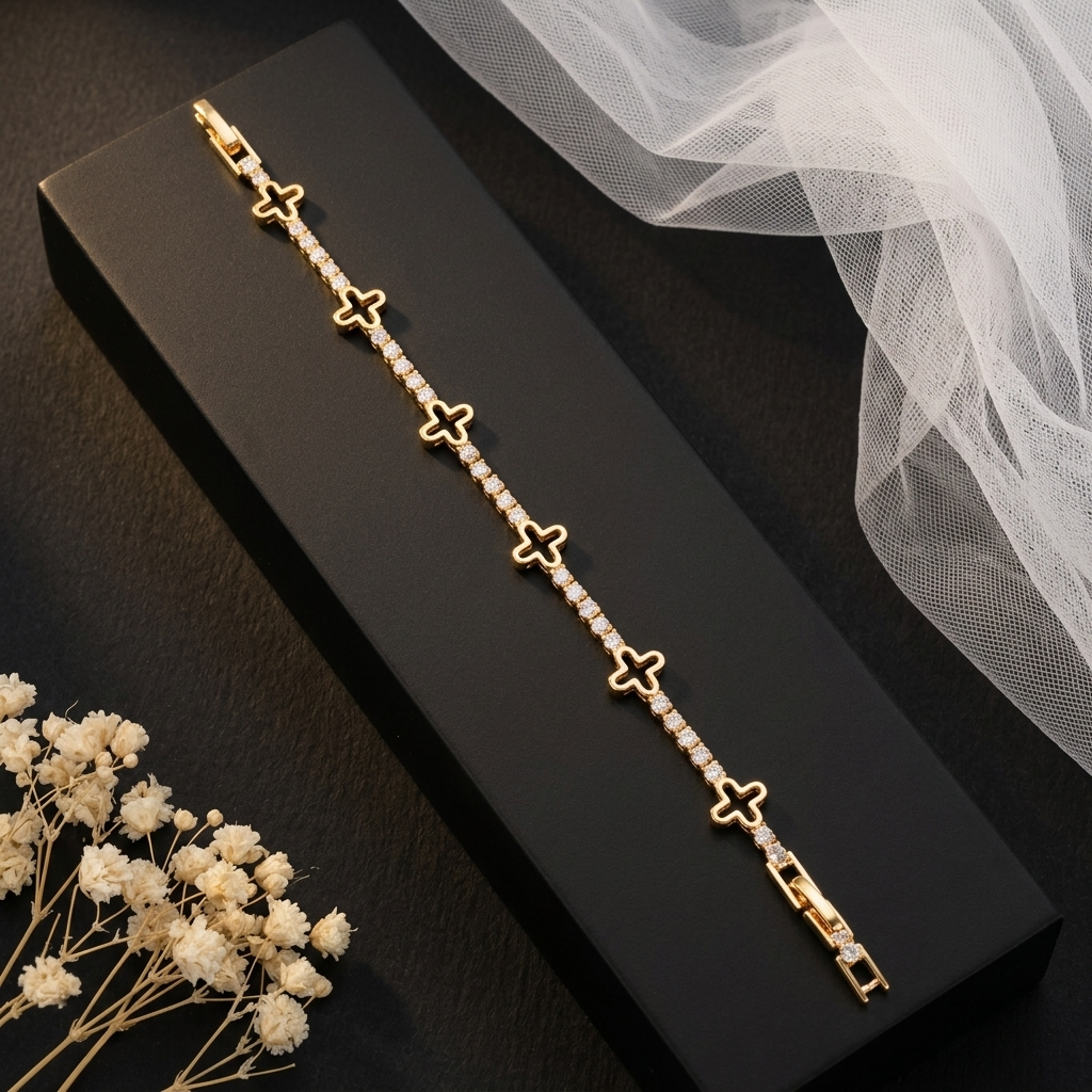 Elegant Rose Gold-Tone Clover Crystal Bracelet for Women
