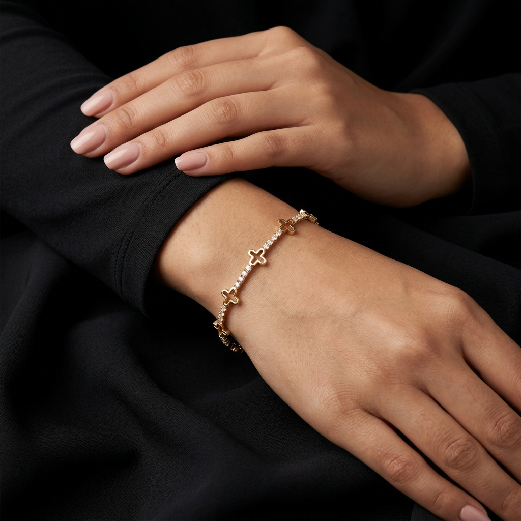 Elegant Rose Gold-Tone Clover Crystal Bracelet for Women