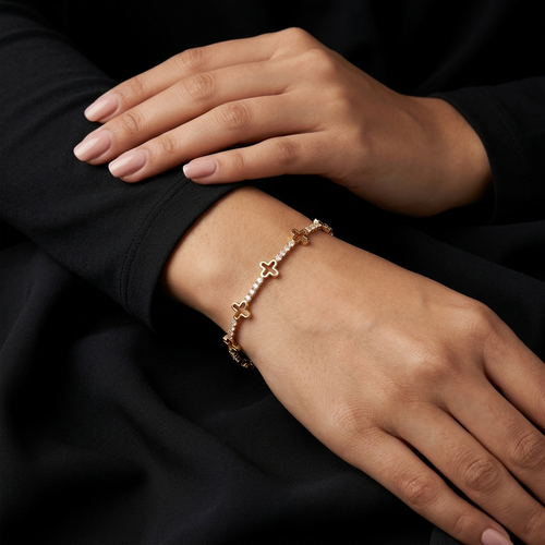 Elegant Rose Gold-Tone Clover Crystal Bracelet for Women
