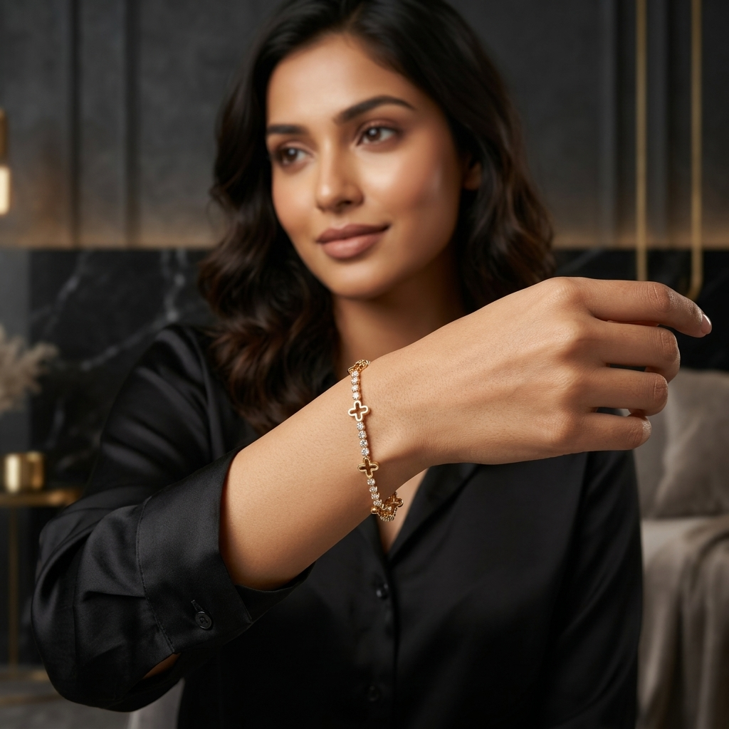 Elegant Rose Gold-Tone Clover Crystal Bracelet for Women