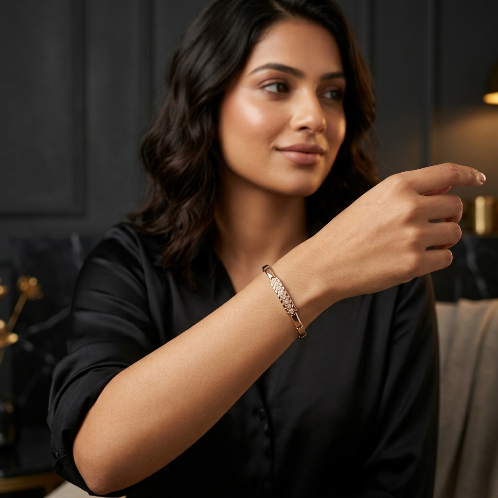 Elegant Rose Gold-Tone Crystal Bar Link Bracelet for Women