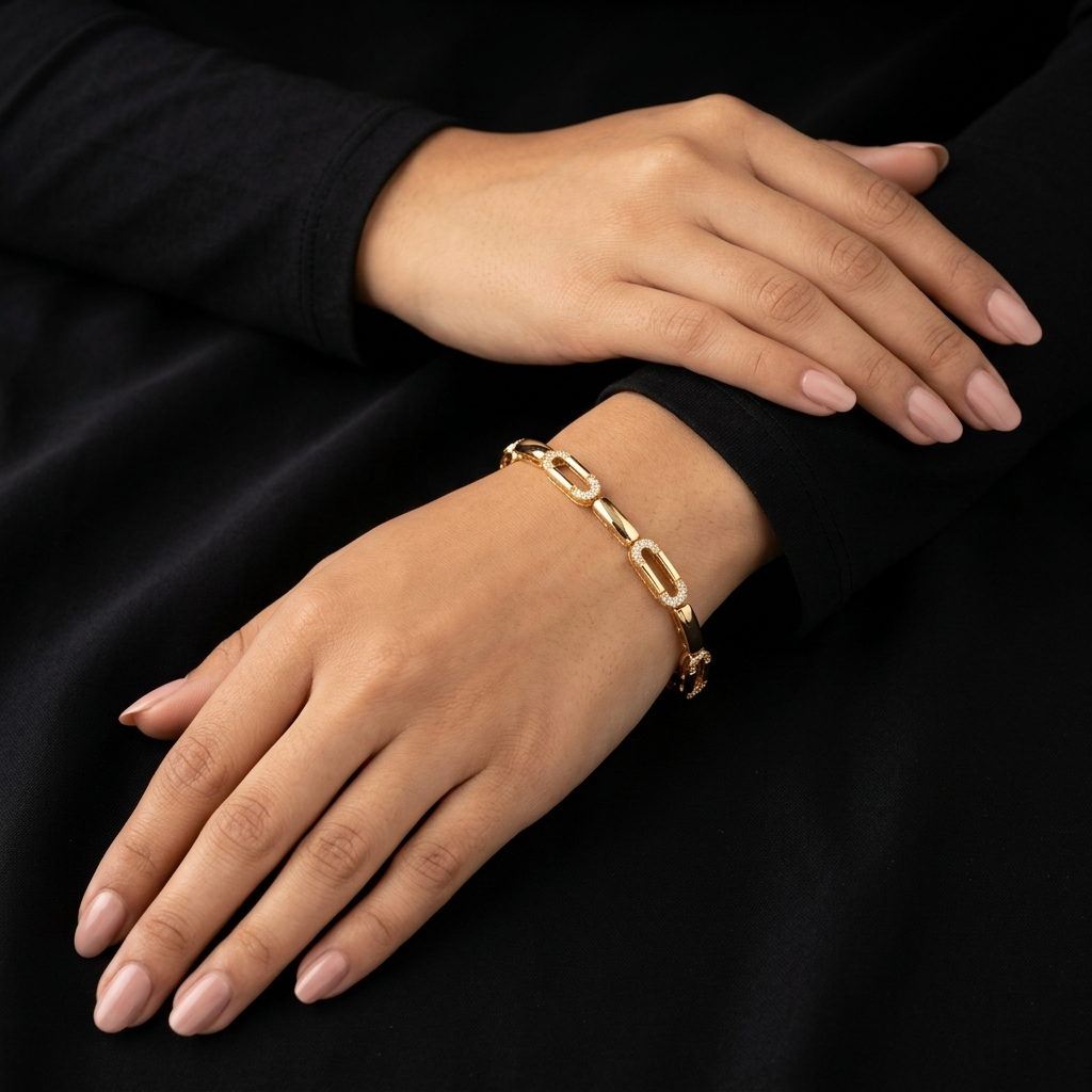 Elegant Rose Gold-Tone Crystal Oval Link Bracelet for Women