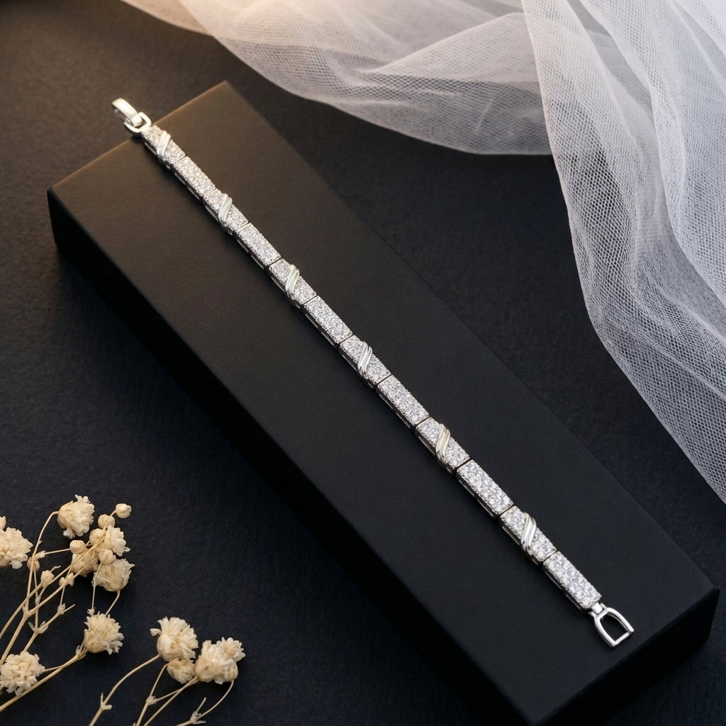 Elegant Silver-Tone Crystal Link Bracelet for Women