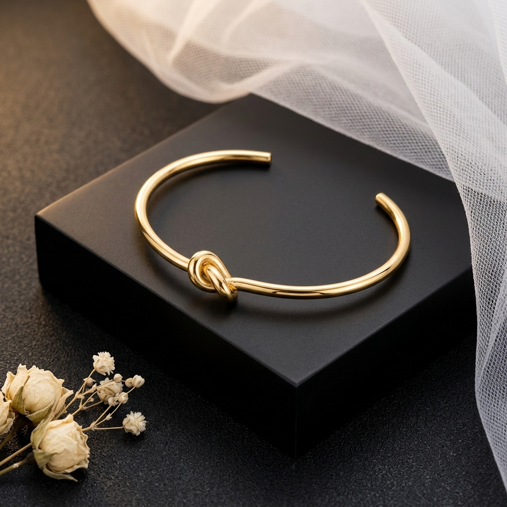 Minimalist Gold-Tone Knot Open Cuff Bracelet for Women