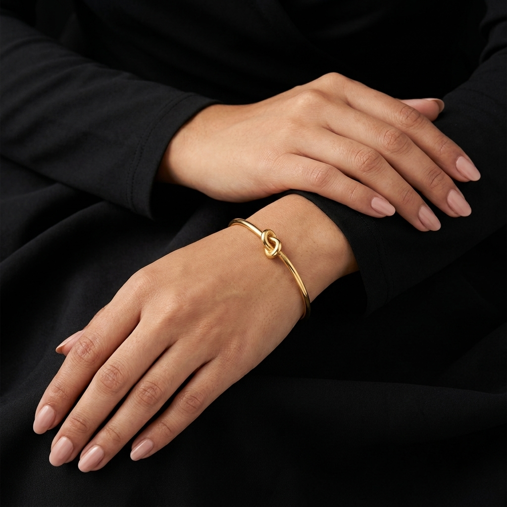 Minimalist Gold-Tone Knot Open Cuff Bracelet for Women
