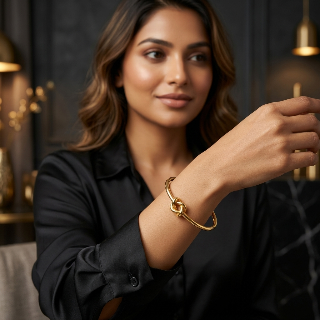 Minimalist Gold-Tone Knot Open Cuff Bracelet for Women