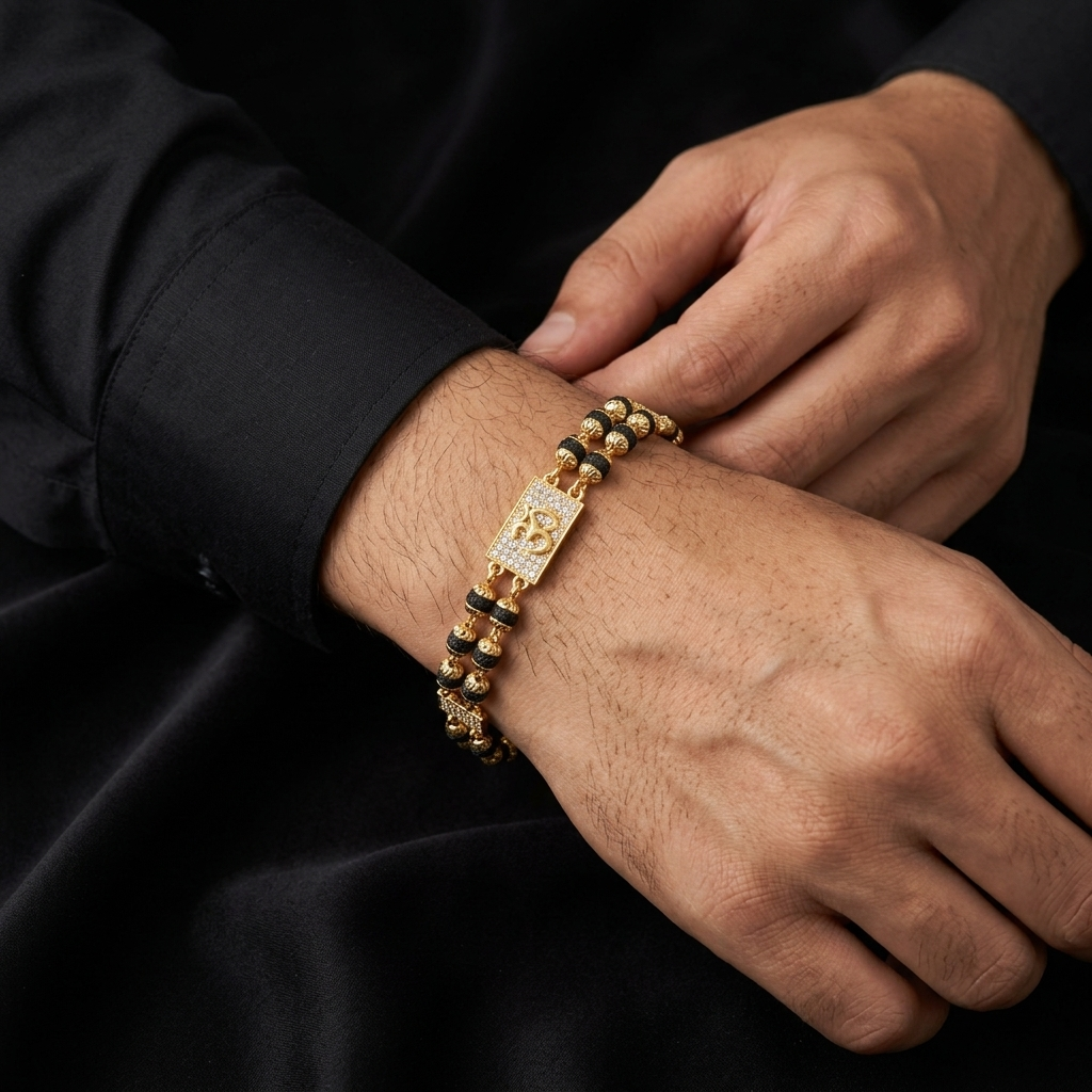 Divine Om Gold Men's Rudraksha Bracelet
