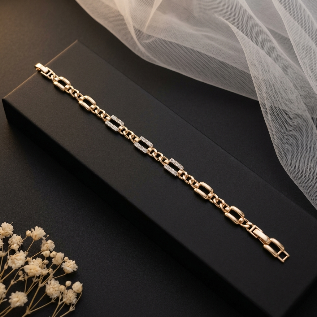Rose Gold-Tone Crystal Chain Link Bracelet