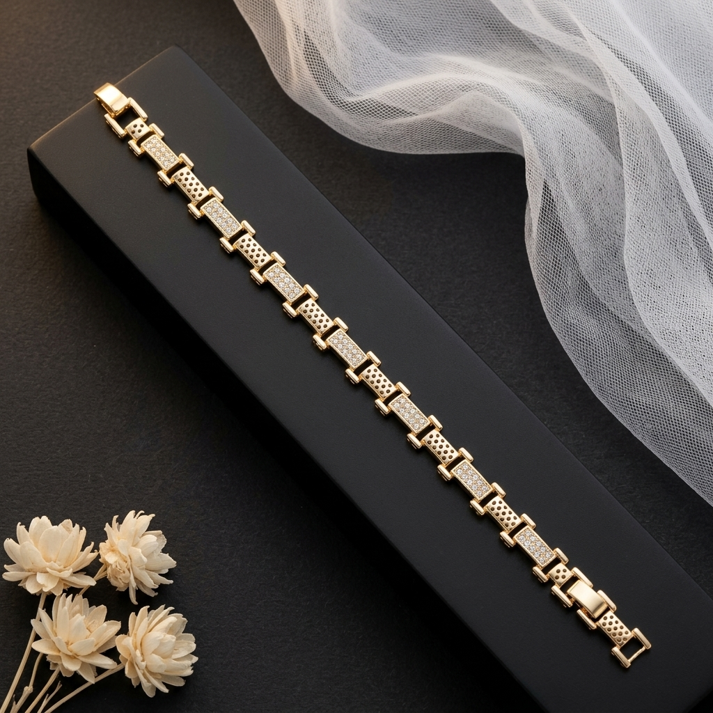 Men's Rose Gold-Tone Crystal Link Bracelet