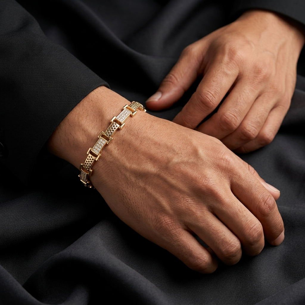 Men's Rose Gold-Tone Crystal Link Bracelet