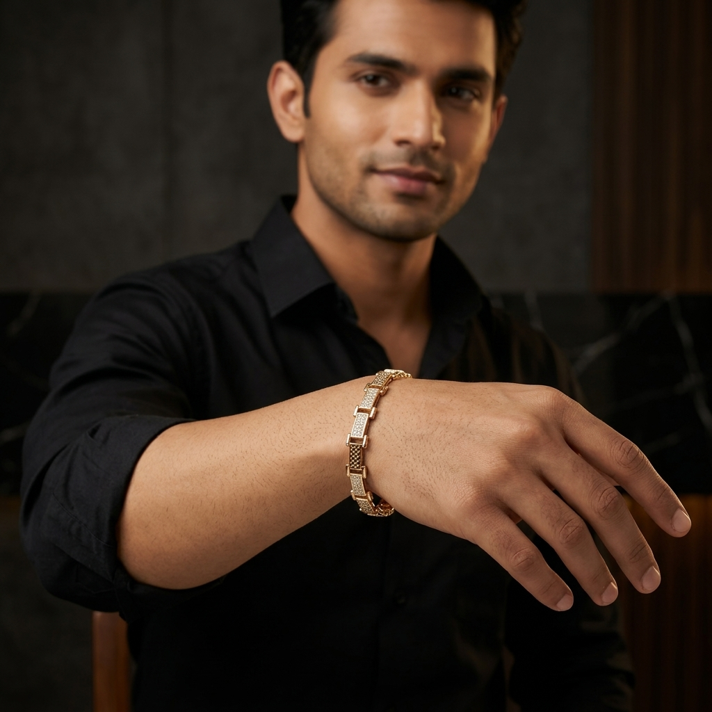 Men's Rose Gold-Tone Crystal Link Bracelet