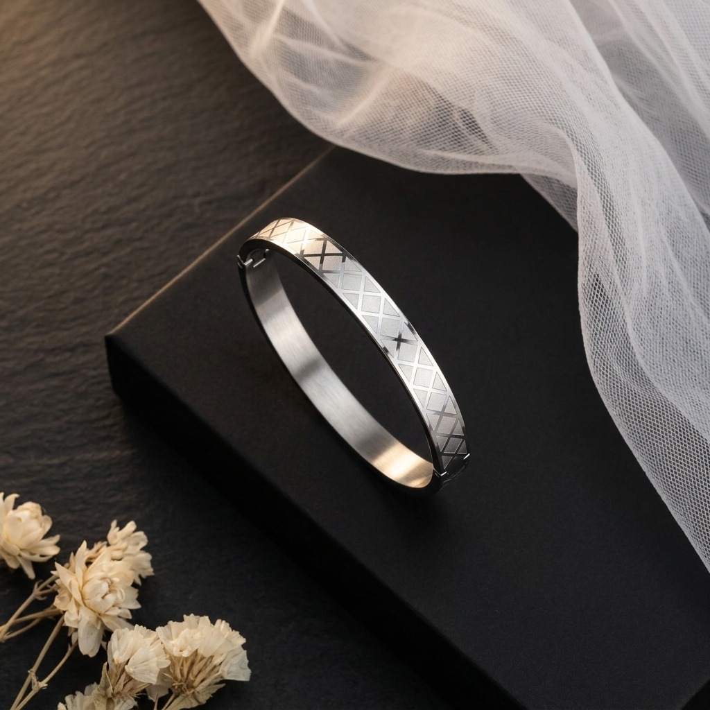 Silver-Tone Geometric Kada Bracelet