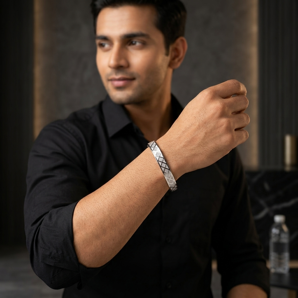 Silver-Tone Geometric Kada Bracelet